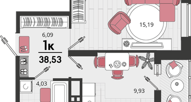 1-к. квартира, 38&nbsp;м²