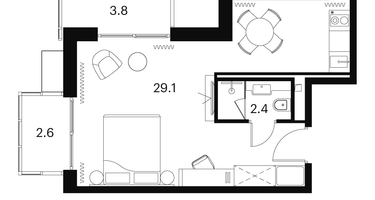 1-к. квартира, 37&nbsp;м²