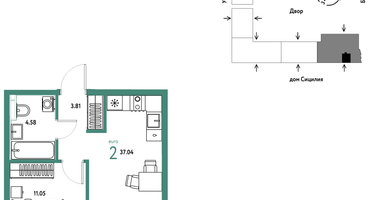 2-к. квартира, 37 м²