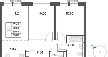 3-к. квартира, 50 м²