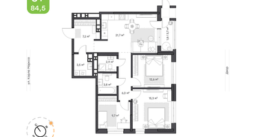 3-к. квартира, 84&nbsp;м²