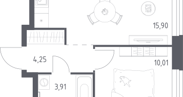 Студия, 34&nbsp;м²