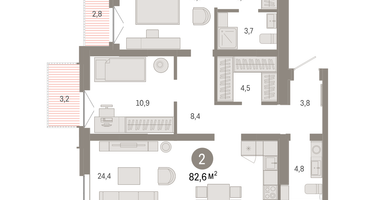 2-к. квартира, 82&nbsp;м²