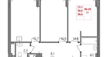 2-к. квартира, 59 м²