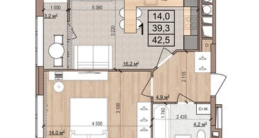 1-к. квартира, 42&nbsp;м²