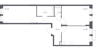 2-к. квартира, 58&nbsp;м²