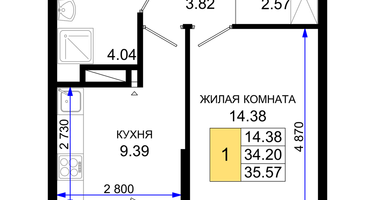 1-к. квартира, 35&nbsp;м²