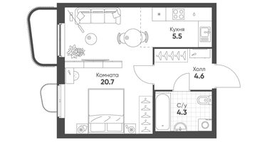 Студия, 35&nbsp;м²