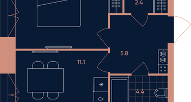 1-к. квартира, 35 м²