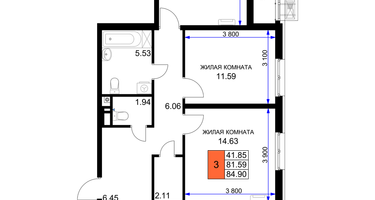 3-к. квартира, 84&nbsp;м²