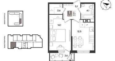 1-к. квартира, 40 м²