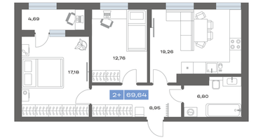 2-к. квартира, 69&nbsp;м²