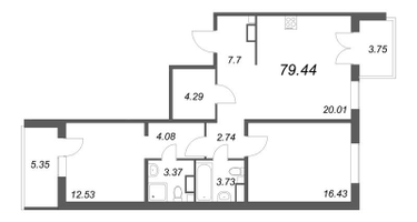 Студия, 79&nbsp;м²