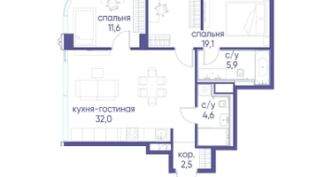 2-к. квартира, 75&nbsp;м²