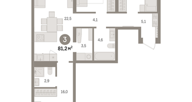3-к. квартира, 81&nbsp;м²