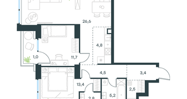 3-к. квартира, 75&nbsp;м²