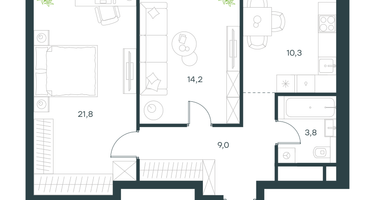 2-к. квартира, 59&nbsp;м²