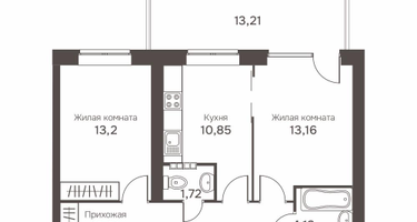 2-к. квартира, 59&nbsp;м²