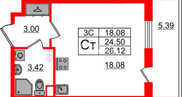 Студия, 24&nbsp;м²