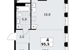 4-к. квартира, 95&nbsp;м²