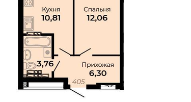 1-к. квартира, 34&nbsp;м²