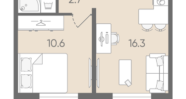 1-к. квартира, 33 м²