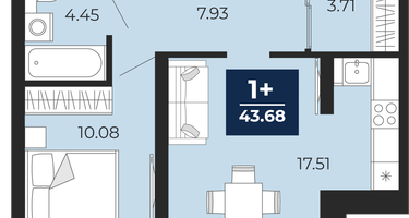 1-к. квартира, 43&nbsp;м²
