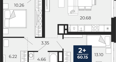 2-к. квартира, 58&nbsp;м²