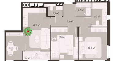 2-к. квартира, 69&nbsp;м²