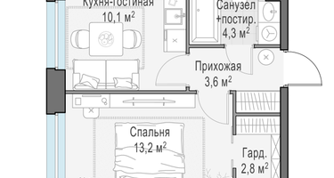 1-к. квартира, 34&nbsp;м²