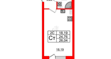 Студия, 24&nbsp;м²