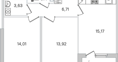 2-к. квартира, 57&nbsp;м²