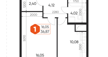 1-к. квартира, 36&nbsp;м²