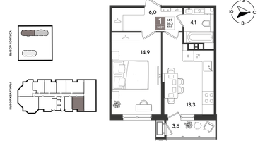 1-к. квартира, 41&nbsp;м²