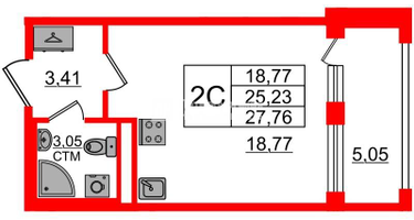 Студия, 24&nbsp;м²