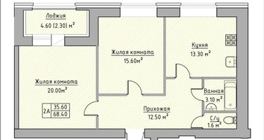 2-к. квартира, 68&nbsp;м²