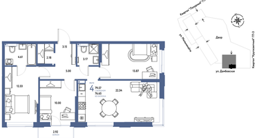 4-к. квартира, 79 м²