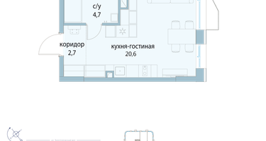 Студия, 28 м²