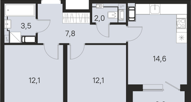2-к. квартира, 54 м²