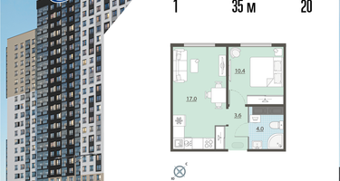 1-к. квартира, 35 м²