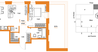 1-к. квартира, 70&nbsp;м²