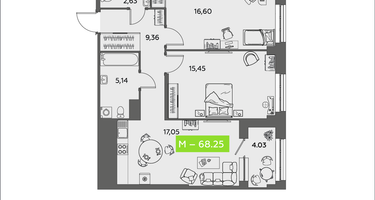 Студия, 68&nbsp;м²