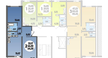 2-к. квартира, 64&nbsp;м²