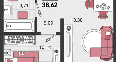 2-к. квартира, 38&nbsp;м²
