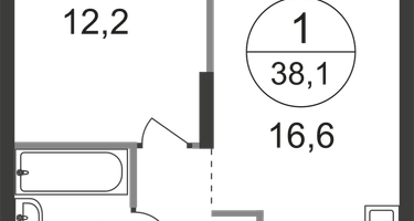 1-к. квартира, 38&nbsp;м²
