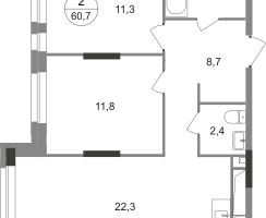 2-к. квартира, 60&nbsp;м²