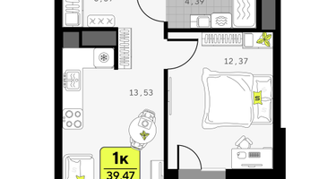 1-к. квартира, 39&nbsp;м²