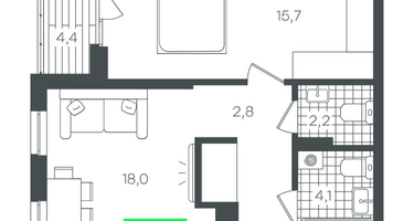1-к. квартира, 55&nbsp;м²