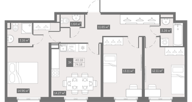 3-к. квартира, 74&nbsp;м²