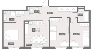 3-к. квартира, 74&nbsp;м²